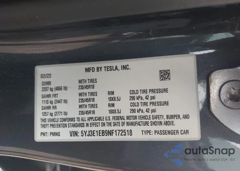2022 Tesla Model 3 Long Range Dual Motor All-Wheel Drive из США, поврежденный, VIN 5YJ3E1EB9NF172518